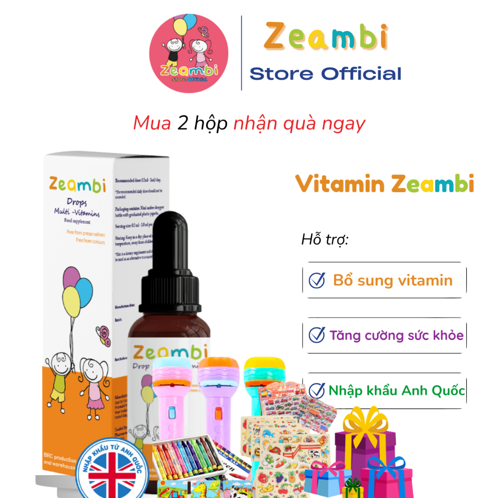 Vitamin Zeambi Drops 30ml - Nhập khẩu Anh Quốc, Không chất bảo quản, An toàn cho trẻ