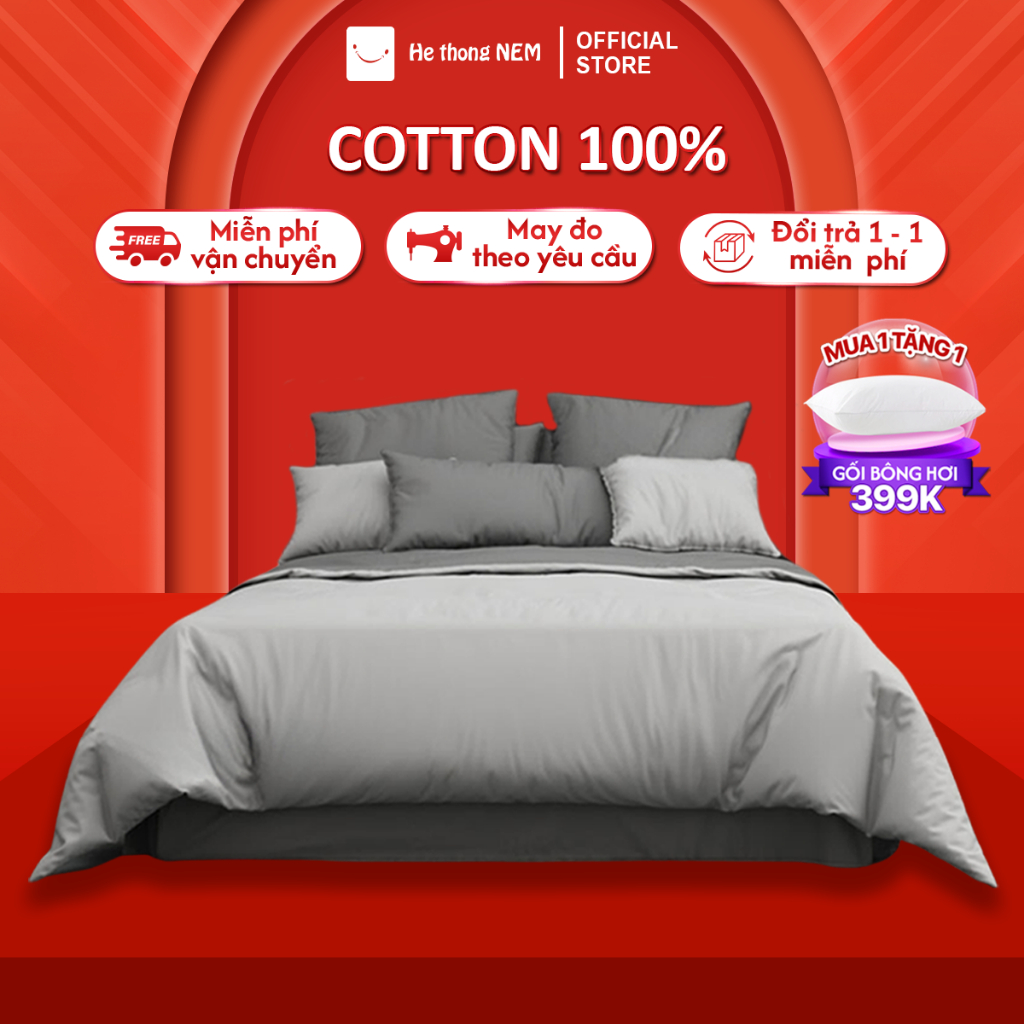 Bộ Chăn Ga Gối 5 Món HỆ THỐNG NỆM Cao Cấp Bộ Vỏ Chăn Ga Ra Drap Grap Gối Nệm Đệm 5 Món Phủ Giường Chuẩn Khách Sạn 5 Sao