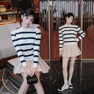   DELIZ  - Áo len cardigan khoác ngoài cho nữ mùa thu đông cổ tròn dài tay len lông thỏ vặn thừng cao cấp CD849 LIVE 