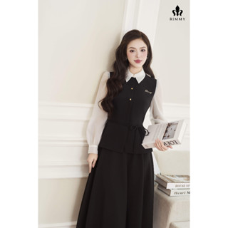  Karen Set Váy Công Sở Cao Cấp Tuytsi Lụa Phối Tơ Hàn Tay Dài Đen Trắng Thanh Lịch Thời Trang Thiết Kế Rimmy 