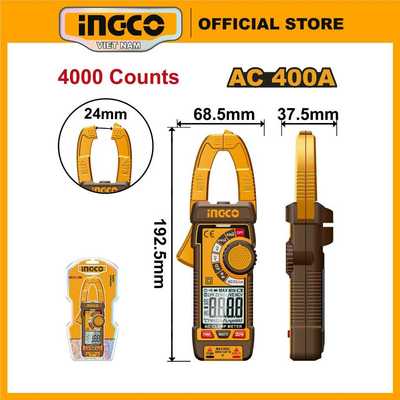 Đồng hồ kẹp kỹ thuật số AC 400A 4000 số đếm INGCO DCM62001 (có kèm dây đo)