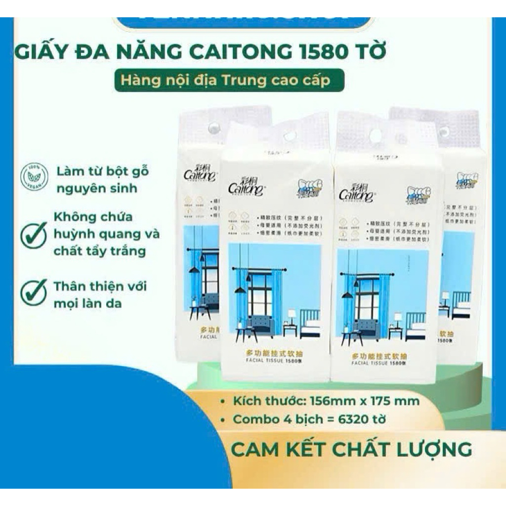 5 BỊCH loại 1580 Giấy Rút Treo Tường Caitong 1580  Tờ - Tặng 1 Móc Treo - Hàng Nội Địa Trung Quốc