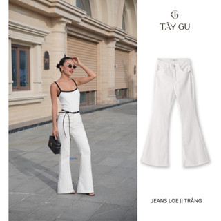 Quần jean trắng loe lai xé form cơ bản dài quần 105cm - TÂY GU - QM88