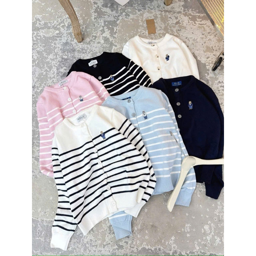 [HÀNG QC/ LOẠI 1] ÁO KHOÁC CARDIGAN DÀI TAY THÊU GẤU HOẠ TIẾT KẺ NGANG CHẤT LEN MỀM 2MONDAY AK8