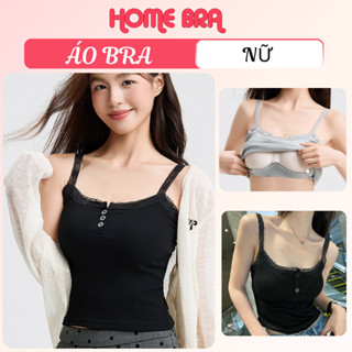 Áo Bra nữ 2 dây mút mỏng có lỗ thông thoáng - Áo lót nữ cotton mềm mại đính cúc duyên dáng B06
