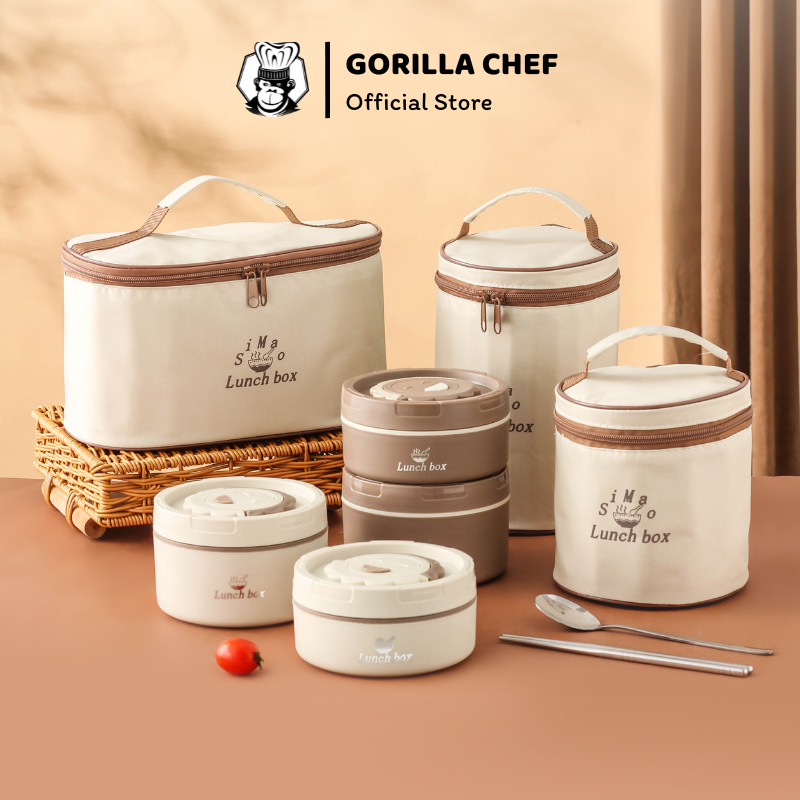 Hộp cơm giữ nhiệt 4-6 tiếng Gorilla Chef 3 lớp cách nhiệt, nắp chống đổ canh,