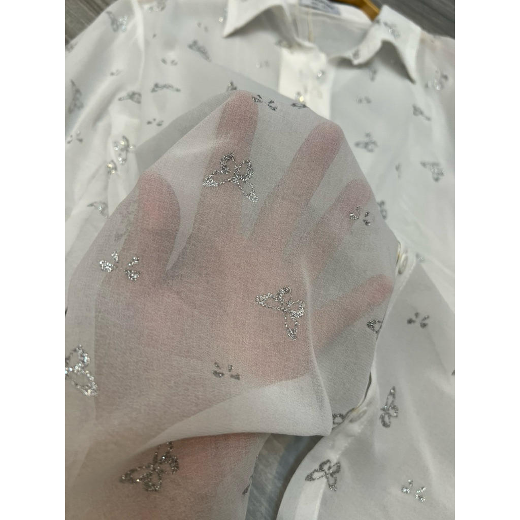 Áo Sơ Mi Nữ Sang Chảnh, Sơ Mi Nữ Tay Dài Xuyên Thấu Chất Vải Tơ Nhũ Mỏng Chữ X Sang Chảnh Cao Cấp Form Rộng Giấu Quần | BigBuy360 - bigbuy360.vn