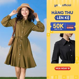   Đồng giá  Đầm nữ YODY váy liền áo cổ sơmi tay phồng có đai eo bay bổng mềm mại WCDR25S017 