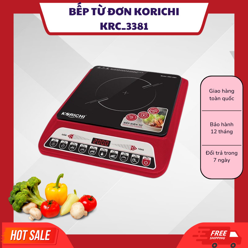 Bếp Điện Từ Đơn Korichi KRC-3381, Công suất 2000W, 7 chức năng, nhỏ gọn, an toàn - Bảo hành 12 tháng