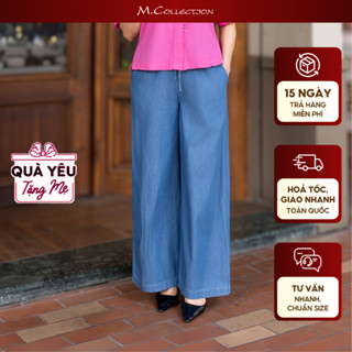 M COLLECTION | Quần Jean Nữ Trung Niên Tặng Mẹ Ống Suông Dài Lưng Thun Co Giãn Cạp Cao Có Túi Q11656