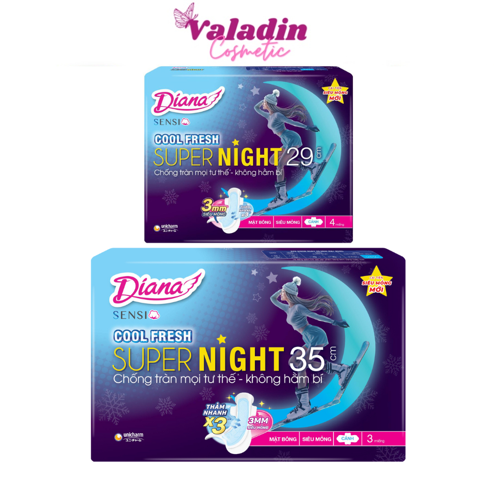 Băng vệ sinh Diana Ban Đêm Sensi Cool Fresh Night (35cm - 3 Miếng | 29cm - 4 Miếng)/ BVS ban đêm