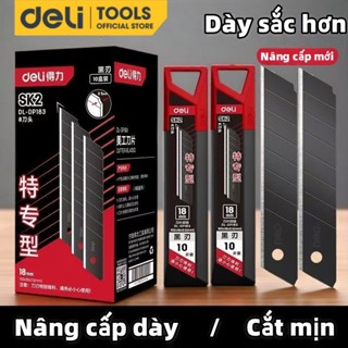 Lưỡi Dao rọc Sắc Bén Deli Độ cứng cao Lưỡi đen 18mm SK2-Thép hợp kim