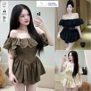 Đầm Body Cổ Trễ Vai Viền Bèo Bo Chun Giấu Quần DH STUDIO Váy Nữ Ôm Dáng Kèm Quần Đùi Bí Ngắn