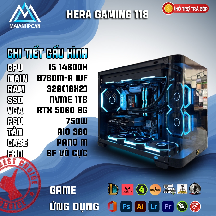 PC HERA GAMING ĐỒ HỌA 118 (I5-14600K | B760M-A WF| RTX 5060 8G)