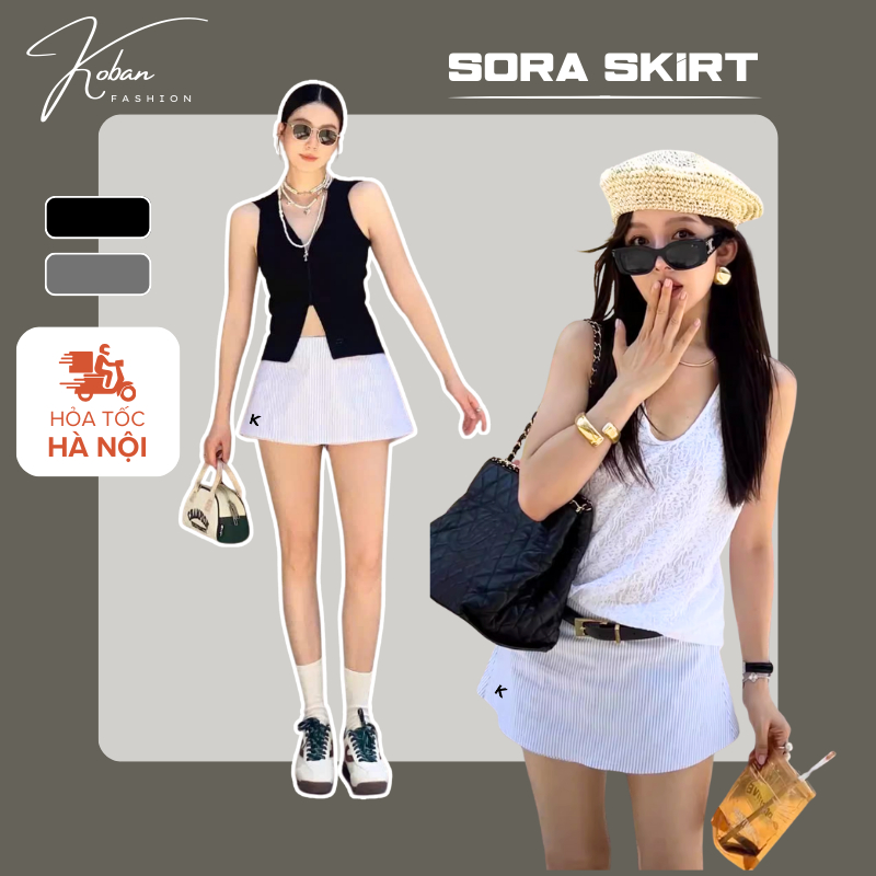 [KB63] Chân váy kẻ sọc KOBAN, váy ngắn dáng chữ A có quần bảo hộ mặc đi học đi chơi