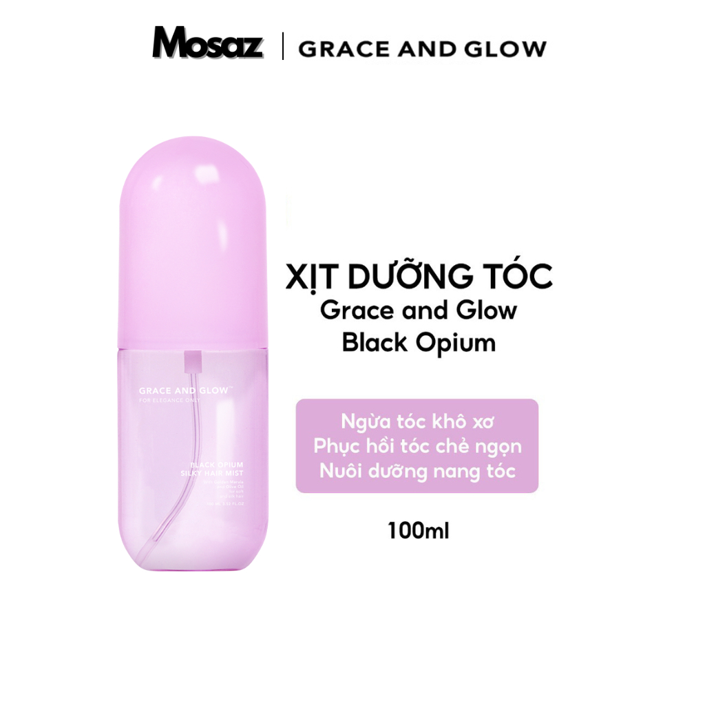 Xịt dưỡng tóc Grace and Glow Black Opium không cồn Hair Mist Spray with Golden Marula + Olive Oil 10