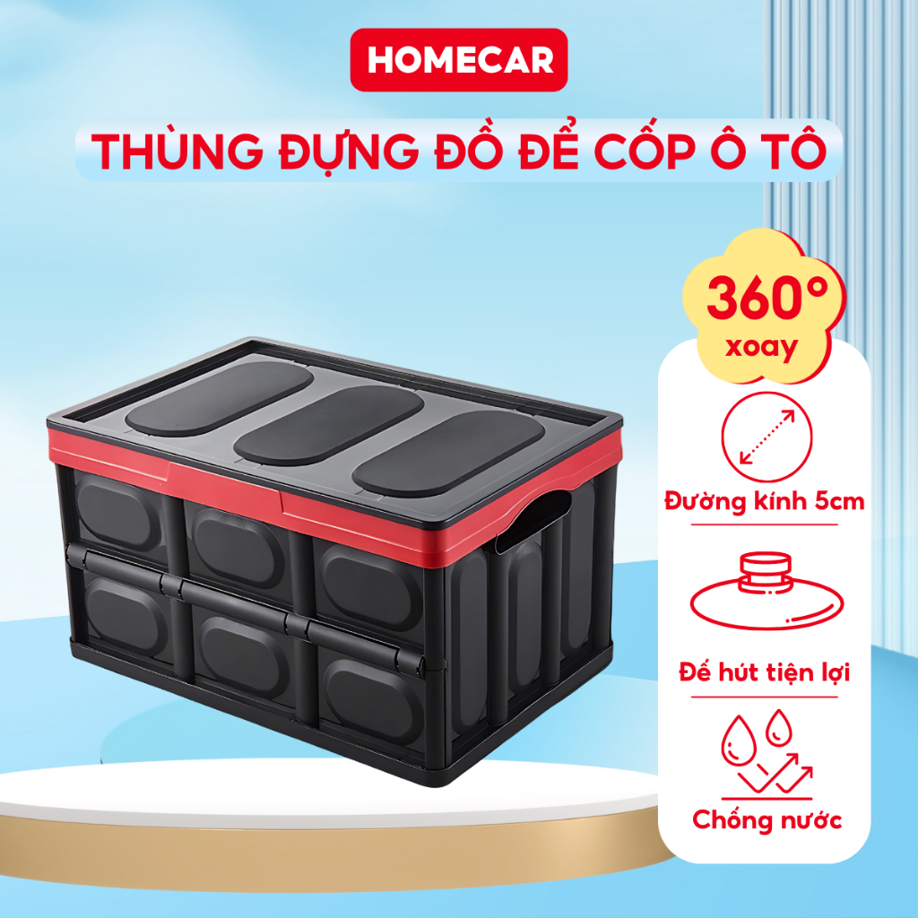 Thùng Đựng Đồ Cốp Ô Tô Đa Năng Gấp Gọn Có Nắp Chống Nước Ngăn Mùi Dung Tích Lớn 30 Lít 56 Lít