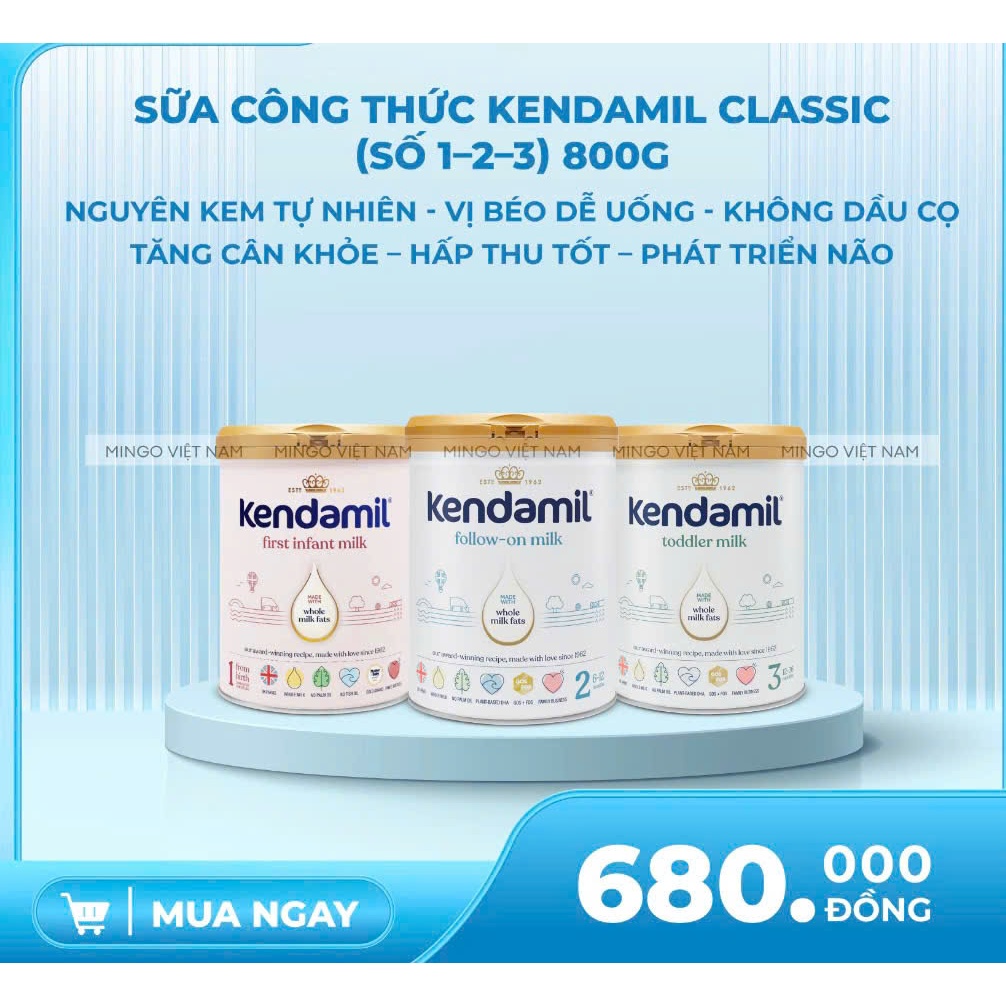 Sữa Công Thức Kendamil Classic (Số 1–2–3) 800g| Nguyên Kem Tự Nhiên | Tăng Cân Khỏe – Hấp Thu Tốt