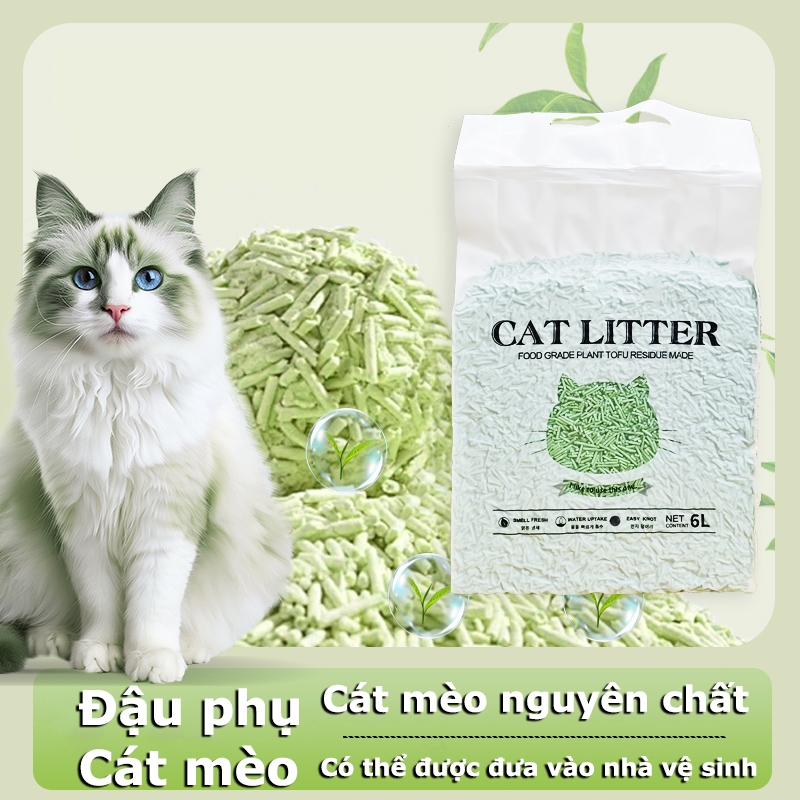 (HOẢ TỐC) 6L Cát đậu nành, cát vệ sinh cho mèo, cát tofu xả bồn cầu khử mùi, không bụi, siêu vón cho mèo