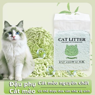 (HOẢ TỐC) 6L Cát đậu nành, cát vệ sinh cho mèo, cát tofu xả bồn cầu khử mùi, không bụi, siêu vón cho mèo