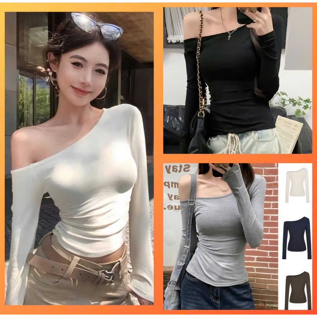 Áo Trễ Vai Dài Tay Nữ, Áo Lệch Vai Form Ôm Body Quyến Rũ Vải Thun  Dầy Dặn Mềm Mại Co Dãn-ALASAVA