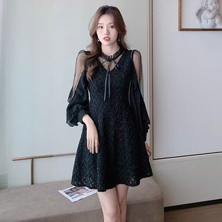 Váy Đầm Bigsize Dạ Sweet Tay Voan Thắt Nơ Dáng Xoè Cách Điệu Trẻ Trung Sang Chảnh🌸Hàng Quảng Châu