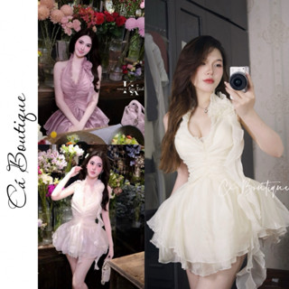  Đầm Tơ Cổ Yếm Viền Bèo Đính Hoa Cổ Dáng Phồng Xòe   "TƠ ÁNH KIM"  Cá Boutique 