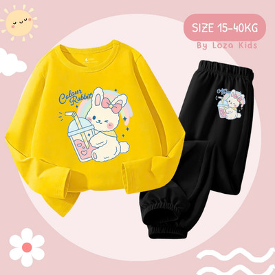 Bộ thu đông bé gái Thỏ cute 2026 - Bộ quần áo dài tay cho bé gái cân nặng từ 15-43kg - Loza Kids BW438
