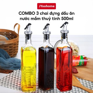  COMBO 3 Chai Đựng Dầu Ăn Thuỷ Tinh Có Vòi Rót Bình Đựng Nước Mắm Gia Vị Vuông 500ml Tiện Lợi 