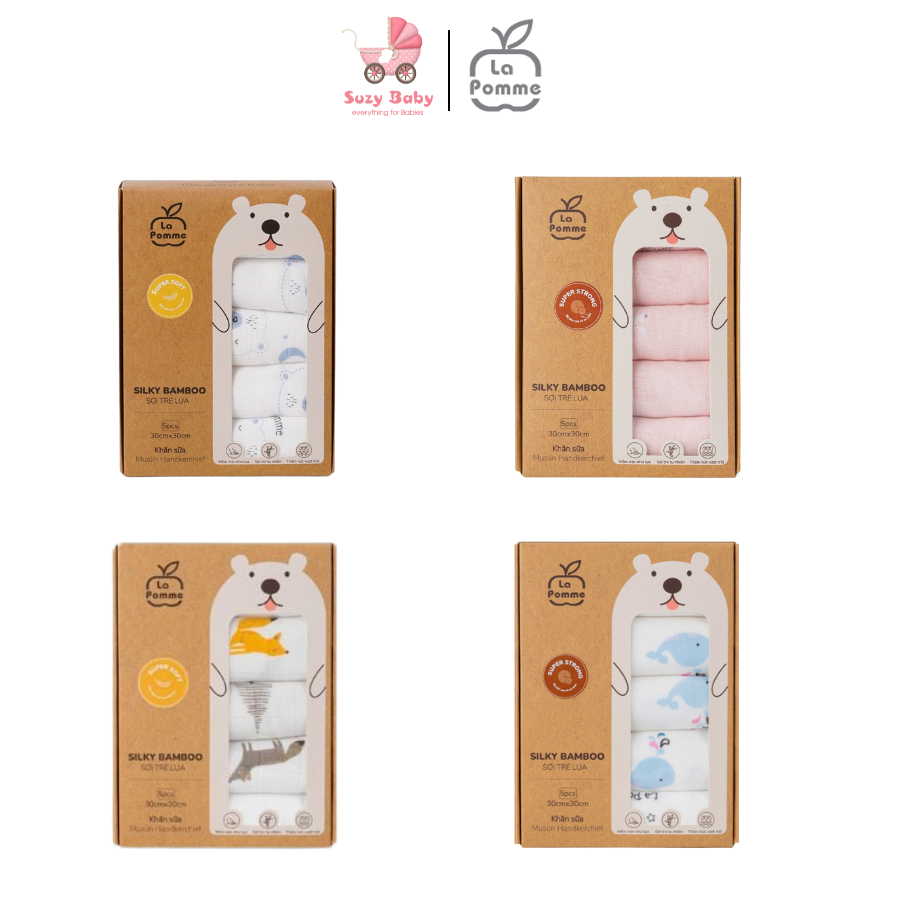 Set 5 Khăn sữa sợi tre 2 lớp La Pomme cao cấp ( 30x30cm), lapomme khăn sữa sơ sinh Chính hãng Việt Nam