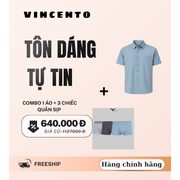 Áo Sơmi Nam Vincento A2123 – Lụa Nhật Cao Cấp, Họa Tiết Lá Trầu Bà Kẻ Chìm Sang Trọng Thoáng Mát