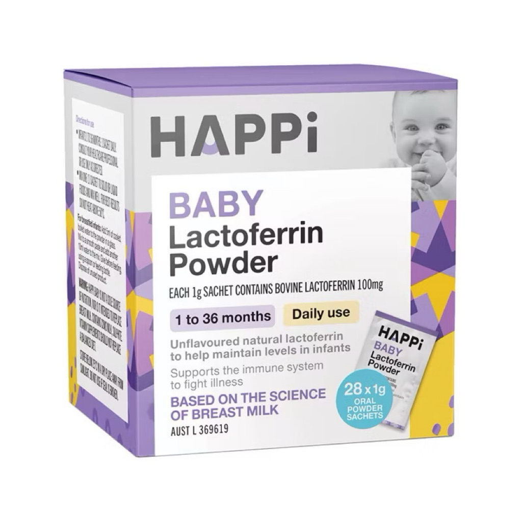 Bột tăng đề kháng Happi Baby Lactoferrin Powder cho bé (hộp 28 gói x 1gr) - Hàng Úc