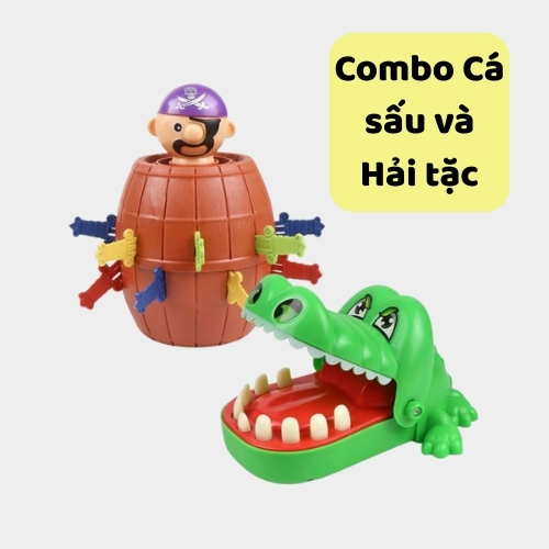 Combo Trò Chơi Đâm Hải Tặc, Cá Sấu Cắn Tay, Ếch Cân Bằng - Set Đồ Chơi Gia Đình Vui Nhộn