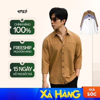 Áo Sơ Mi Nam Regular 4MEN SM117 dài tay có túi, cổ bẻ, chất vải mềm mại, co giãn, thoáng mát