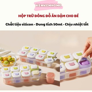  Set 4 - Set 8 Hộp Trữ Đông Đồ Ăn Dặm Cho Bé Chất Liệu Silicone Khay Trữ Thực Phẩm Ăn Dặm Dung Tích 50ml Hình Gấu 