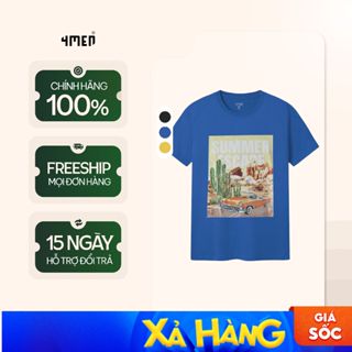 Áo Thun Nam 4MEN AT075, vải cotton in hình trước và chữ sau lưng, màu sắc tươi trẻ, form suông thoải