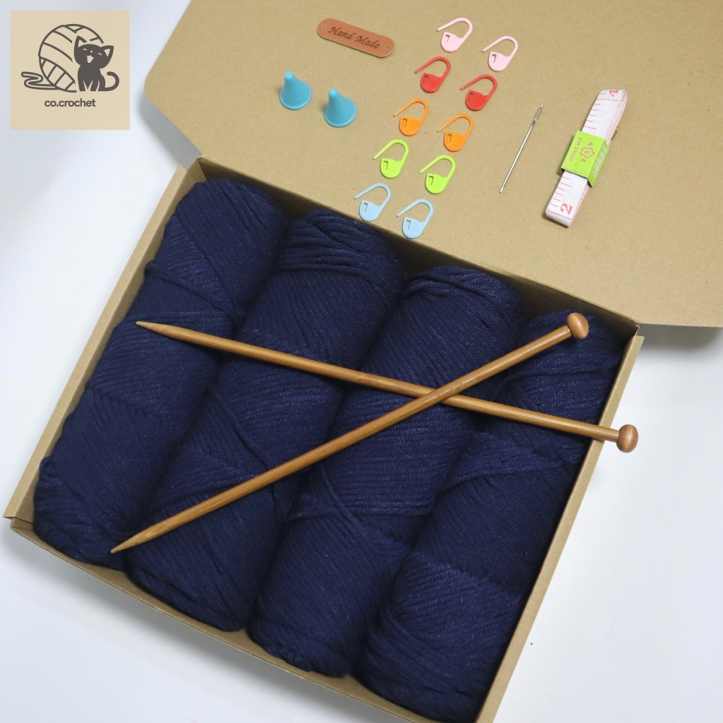 Bộ nguyên liệu đan móc khăn quàng cổ với len Ống (Cotton Love) loại tốt