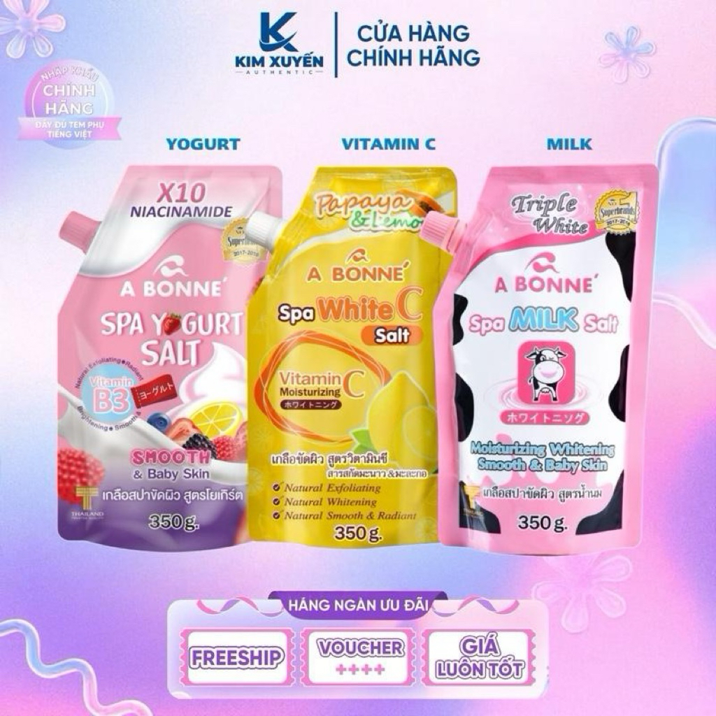 (Hàng CTY) Muối Tắm Sữa Bò Tẩy Tế Bào Chết A Bonne Spa Milk Salt Thái Lan 350gr, Cho Da Sạch Mịn Chính hãng