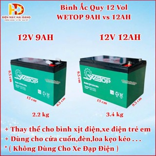 Bình ẮcQuy 12V - 9AH vs 12A hiệu chuyên dùng cho bình phun thuốc, loa kẹo kéo, đồ chơi điện | BH 6 tháng