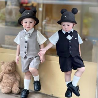 Bộ Gile Vest Bé Trai Fbaby Cộc Tay 3 Khuy Công Tử Kèm Áo Sơ Mi Và Nơ Phong Cách Hàn Quốc Đi Tiệc Đi Chơi Thôi Nôi