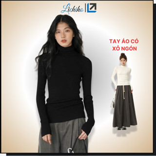  Áo thun cổ lọ nữ trơn dáng dài áo nữ tay dài basic áo thu đông kiểu ôm body tôn dáng Lichiho 