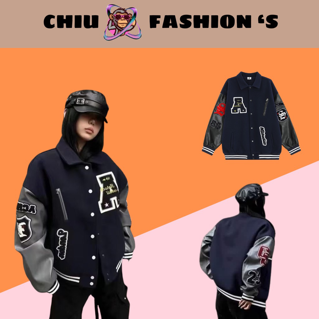 áo khoác varsity áo bomber chữ A chất dạ dày dặn phối tay da cao cấp áo khoác bóng chày chất dạ phối