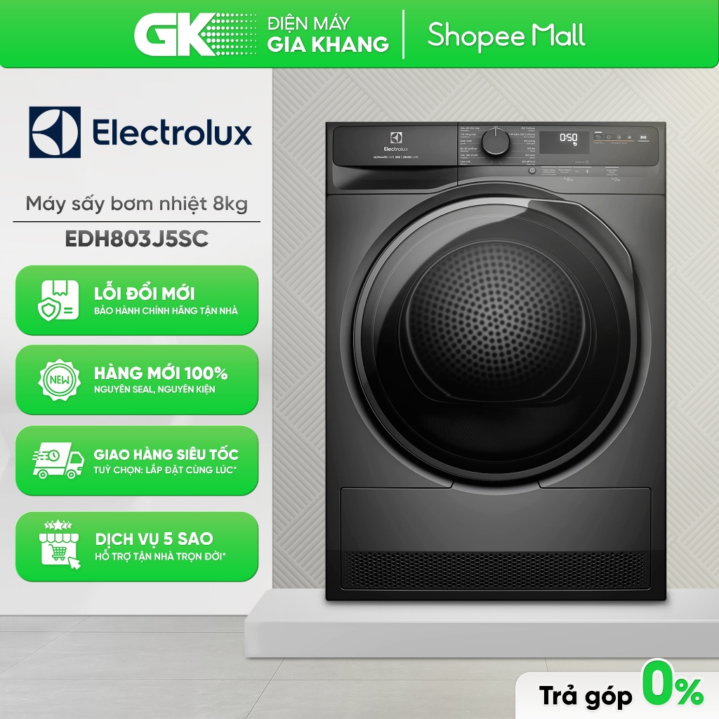 EDH803J5SC - Máy Sấy Bơm Nhiệt 8Kg UltimateCare 500 - Xám Đen Onyx EDH803J5SC [Freeship HCM]