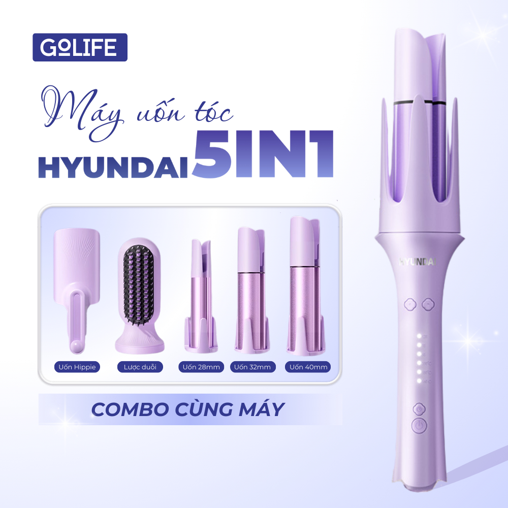  Máy uốn tóc tự động Hyundai 5in1 28mm 32mm 40mm và lược điện máy duỗi tóc làm tóc 5in1 ion âm bảo vệ tóc Golife 