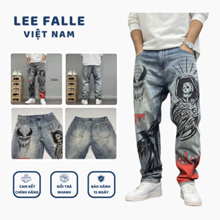 Quần Jean Dài Nam Lee FALLE Việt Nam Hoạ Tiết In Cao Cấp Form Xuông Rộng Dễ Mặc - Jean Nam Cao Cấp Phối In Điểm Nhấn