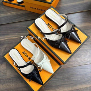  Độc Quyền - Sục nữ mũi nhọn phối nơ quai vắt da mềm êm chân full hộp   TA58   