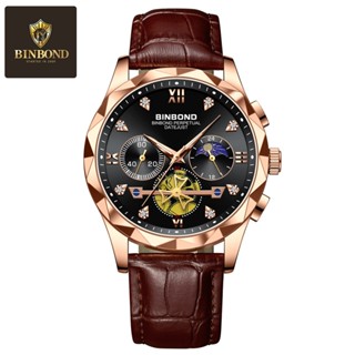  Đồng hồ nam chính hãng 6 kim Binbond 2288 mặt tròn dây da viền thép 316L chống nước 3atm bảo hành 12 tháng . 
