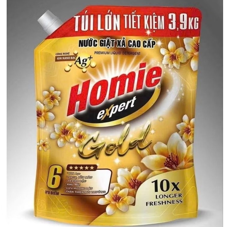 túi nước giặt homie 3,9kg dùng cho giặt tay và giặt máy+ tặng quà nước rửa chén chanh siêu sạch 450g