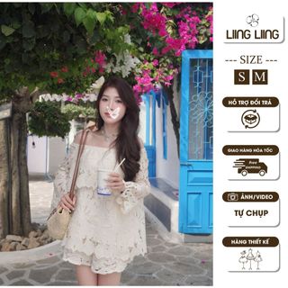  Set Áo Ren Hoa Trễ Vai Tầng Cúp Ngực Phối Quần Short Tiểu Thư Sang Chảnh Điệu Đà Đi Biển Đi Chơi - LIING 