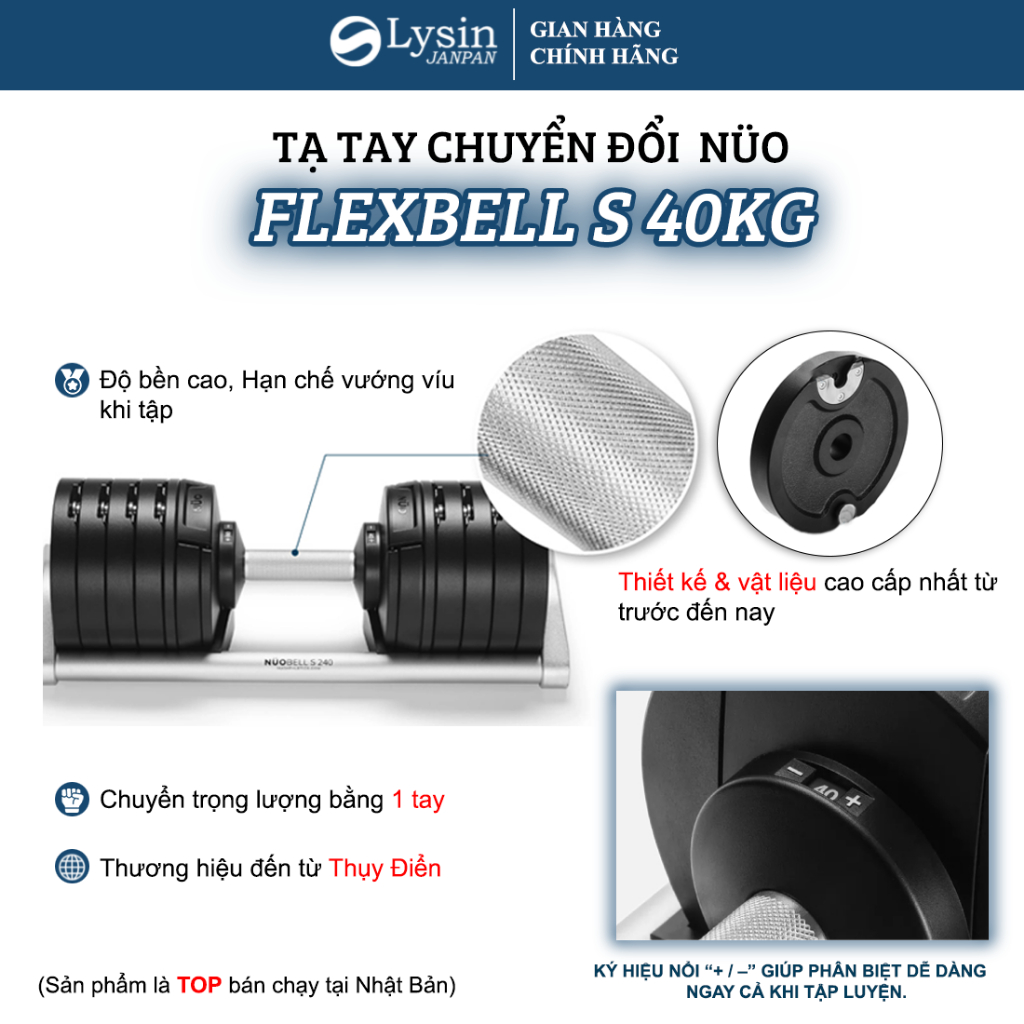 Nuobell - Tạ dumbbells 40Kg Điều Chỉnh 20 Mức – Tay Cầm Khắc Vân, Phù Hợp Gym, Tập Luyện Tại Nhà